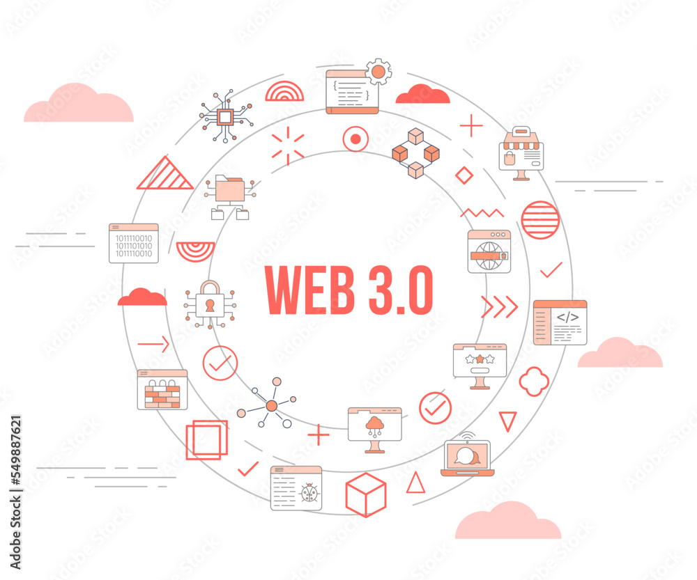 web 3.0 concept with icon set template banner and circle round shape