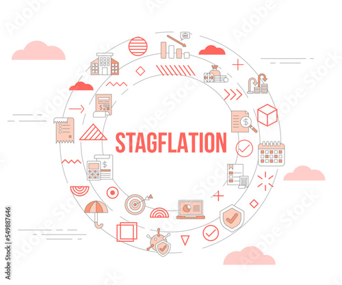 stagflation concept with icon set template banner and circle round shape