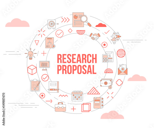 research proposal concept with icon set template banner and circle round shape