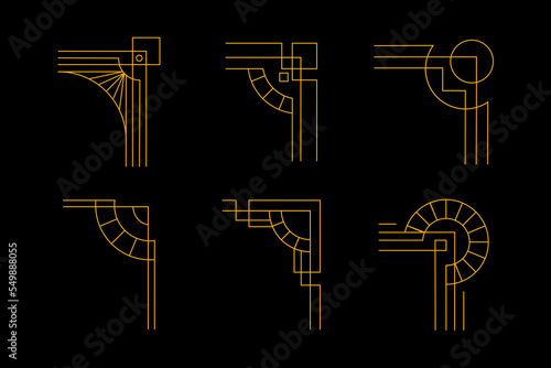 Art deco outline stroke in golden color for classy and luxury style. premium   vintage corner frame line art design element and ornament