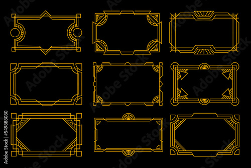 Art deco frame in golden color for classy and luxury design style. premium vintage line art for design element and ornament. Classy outline stroke for background and print decoration