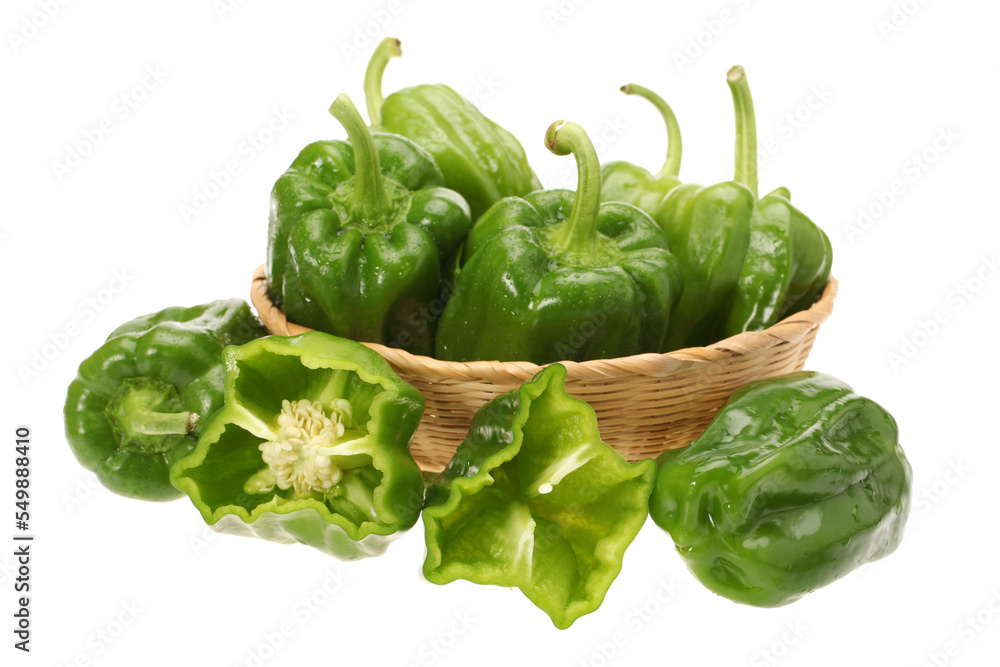 fresh green bell pepper (capsicum) on a white background fresh green bell pepper (capsicum) on a white background