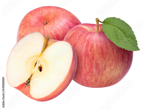 Pink Apple on white background, Fresh Pink Apple with leaf on white background PNG File.