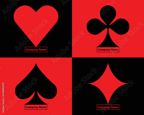 Playing card clubn, heart, spade and Diamond Logos designs, red and black playing card logos photo