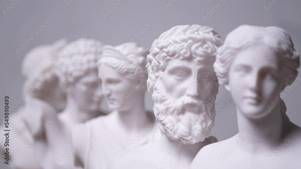 Statues of Greek Gods Zues, Apollo, Aphrodite, Hermes, Artemis - Right to Left Dolly Statues of Greek Gods Zues, Apollo, Aphrodite, Hermes, Artemis - Right to Left Dolly