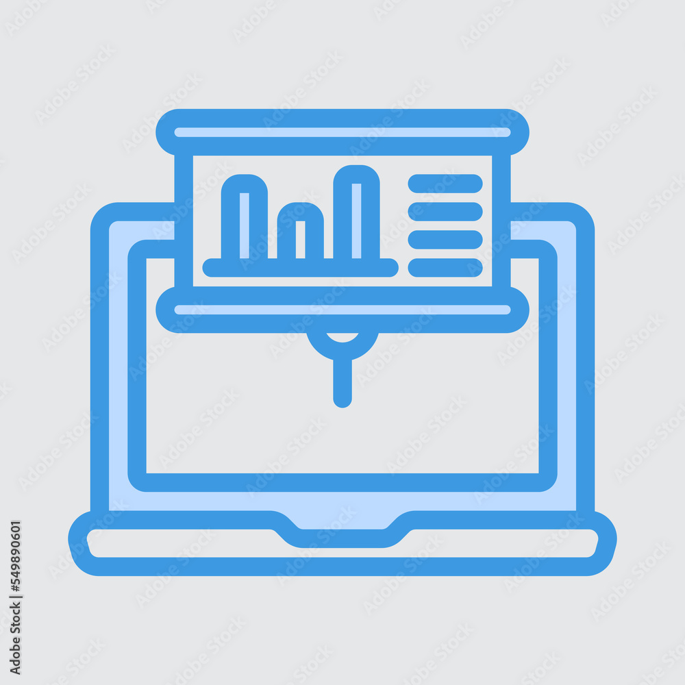 Statistics laptop icon in blue style, use for website mobile app presentation Statistics laptop icon in blue style, use for website mobile app presentation