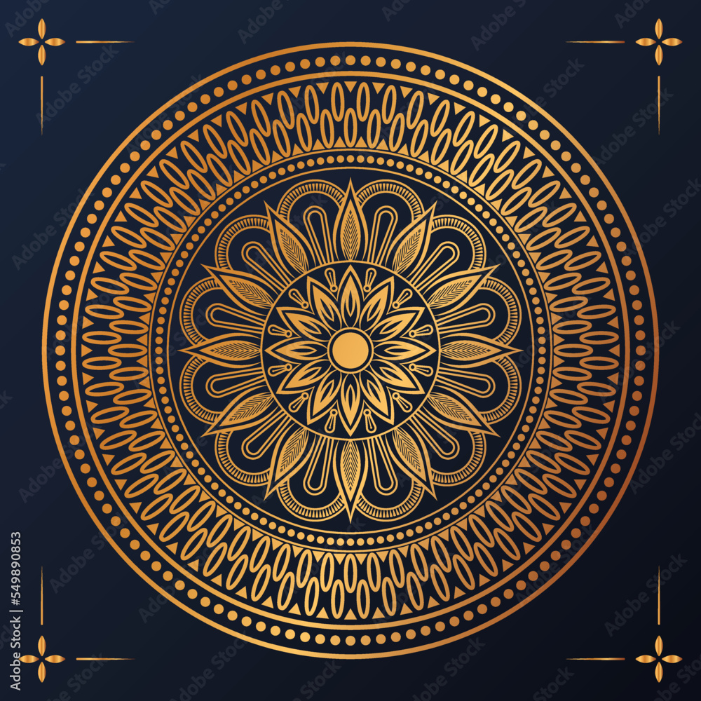 Luxury ornamental mandala design background in gold color Premium Vector