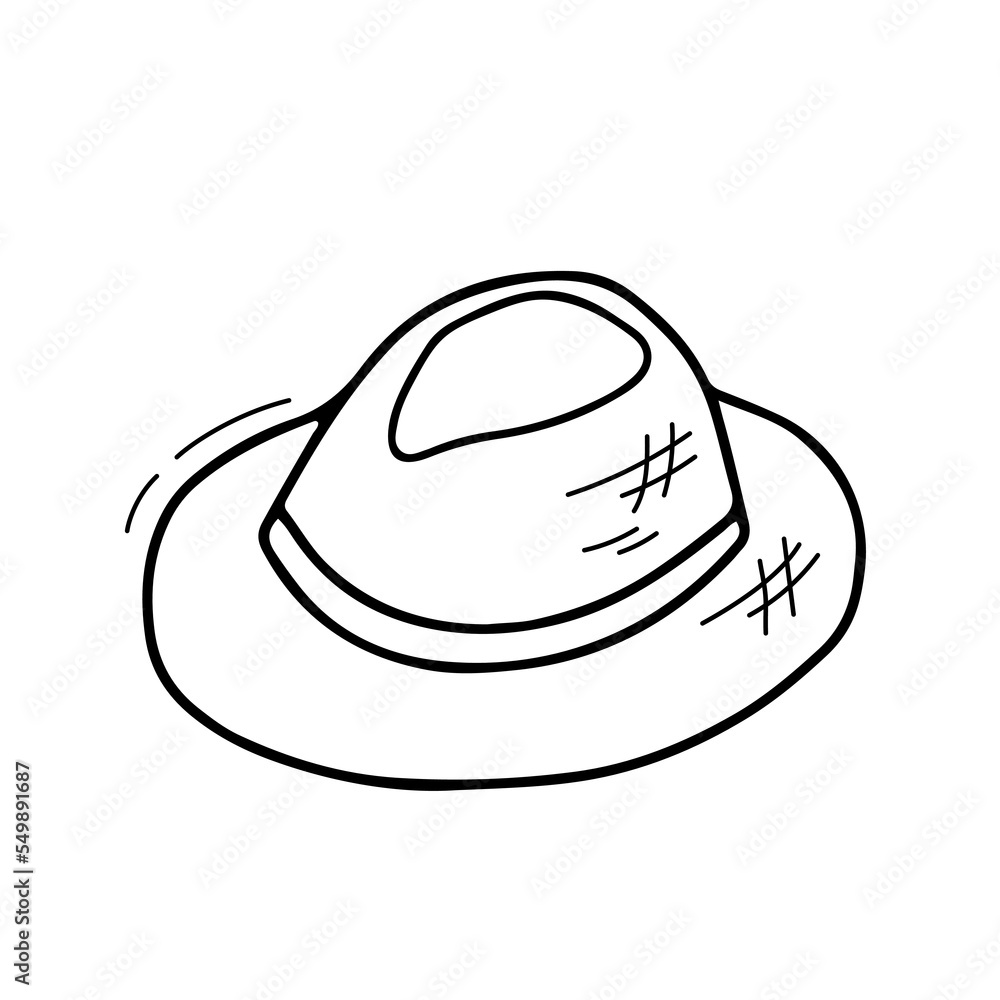 Line doodle Male hat. Vector outline illustration isolated on white Line doodle Male hat. Vector outline illustration isolated on white