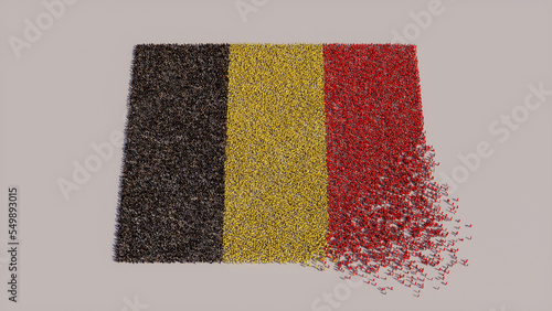 A Crowd of People coming together to form the Flag of Belgium. Belgian Banner on White.