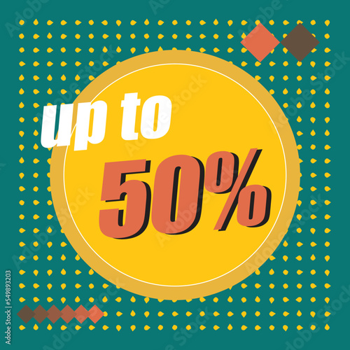 Vector Design green banner for big sale and a discount with a template color retro. Banner with discount on a green background with green square and yellow.