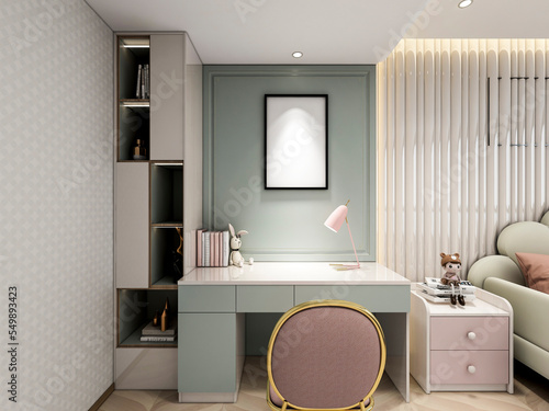 Fotografie, Obraz 3D rendering, wardrobe and dresser design in the cloakroom