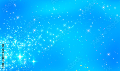 Christmas abstract stylish light effect on blue sky background. Magic light stars on blue sky background. Luxury sparkle vector, magical dust particles. Star light glow effect. Vector illustration.