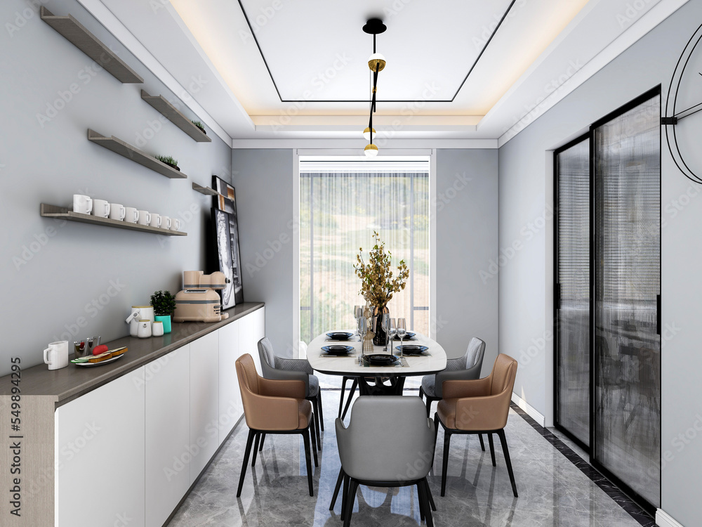 Fototapeta premium 3D rendering, luxury style restaurant design