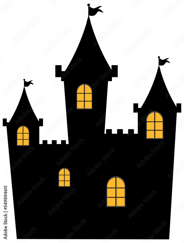 Silhouette castle with light at the window