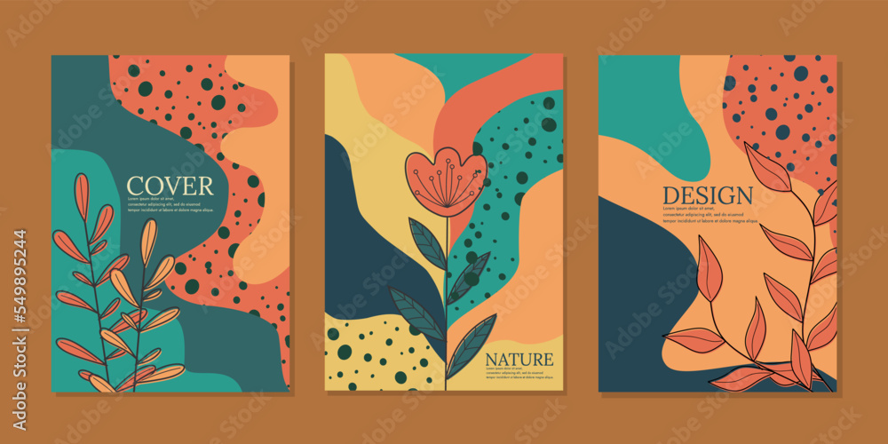 abstract botanical cover design set. modern and natural background. A4 printing for notebooks, children's books, journals, catalogs, diaries, school books