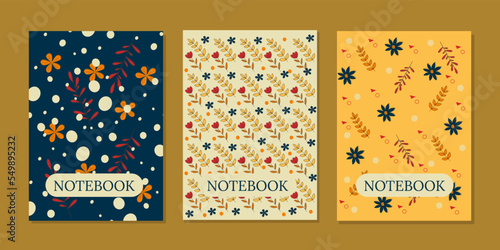 hand drawn floral pattern book covers set. Cool abstract and floral design. For notebooks, planners, brochures, books, catalogs