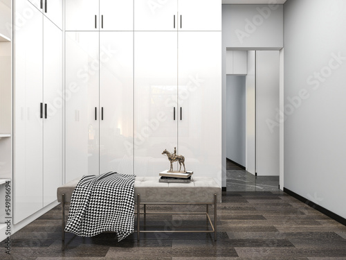 Schilderij op canvas 3D rendering, wardrobe and dresser design in the cloakroom