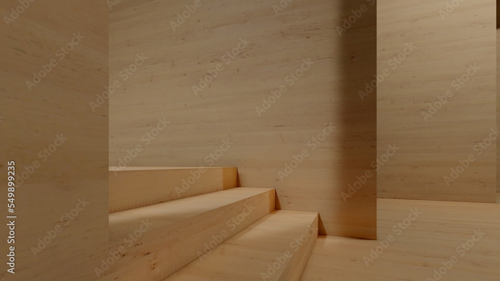 Blank wood display on wood background with minimal style and spot light. Blank stand for showing product. 3D rendering. Blank wood display on wood background with minimal style and spot light. Blank stand for showing product. 3D rendering.