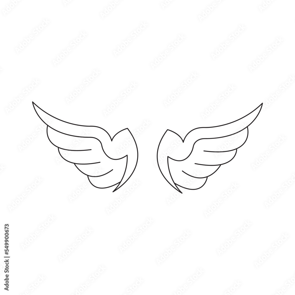 Obraz premium Wings on white background - flat vector illustration. Cartoon drawing of pair of angel wings and halo isolated on white background. Love, heaven, religion, freedom concept