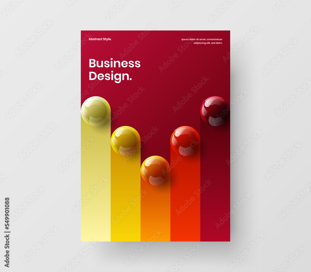 Vivid placard A4 vector design template. Unique realistic spheres corporate brochure layout.