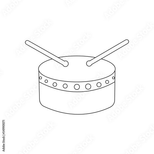 Drum stick and drum on white background. music concept