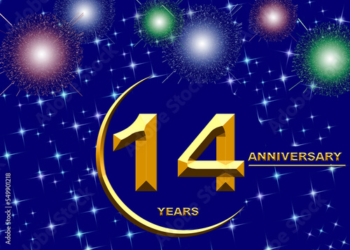 14 anniversary. golden numbers on a festive background. poster or card for anniversary celebration, party