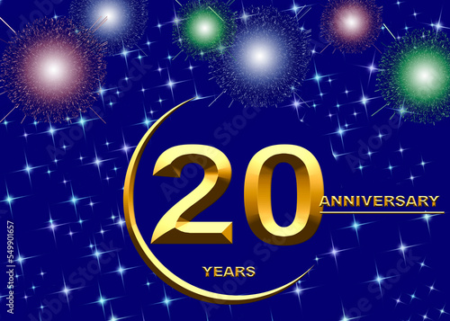 20 anniversary. golden numbers on a festive background. poster or card for anniversary celebration, party