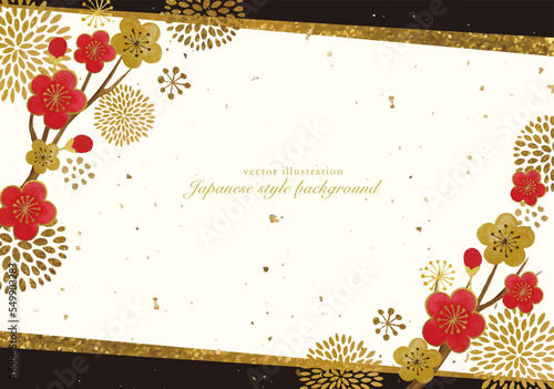 梅の花とゴールドの花の背景