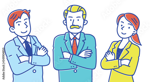 腕組みする3人の男女ビジネスマン　セット