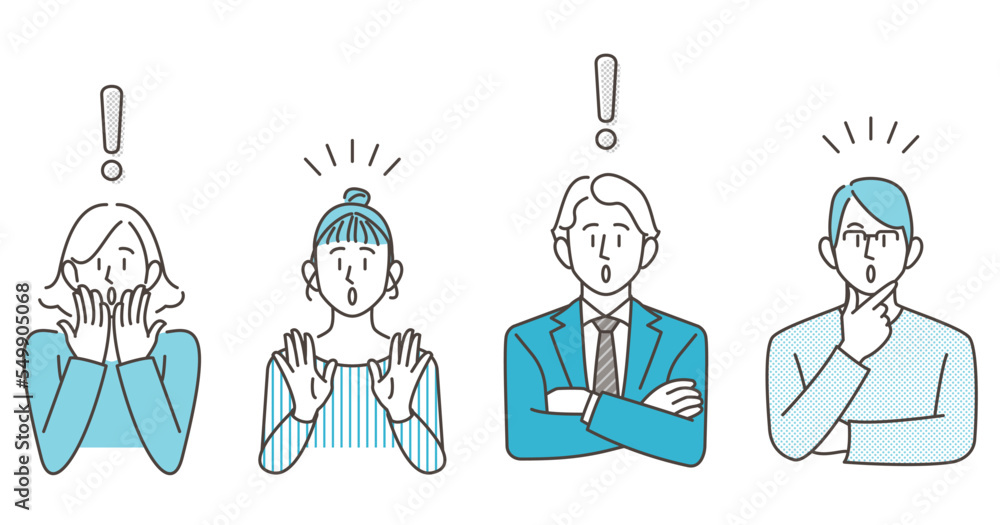 Vector illustration set of young men and women noticed or surprised Vector illustration set of young men and women noticed or surprised