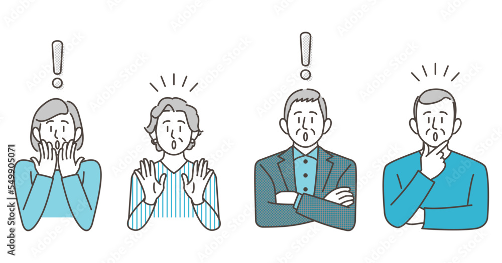 Vector illustration set of older men and women who notice and are surprised Vector illustration set of older men and women who notice and are surprised