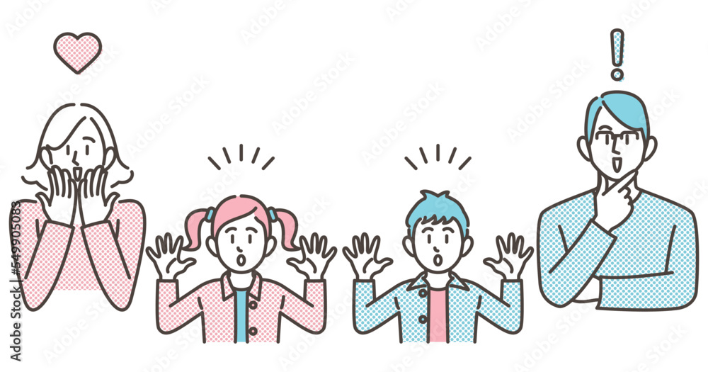 Vector illustration set of family members noticed or surprised Vector illustration set of family members noticed or surprised