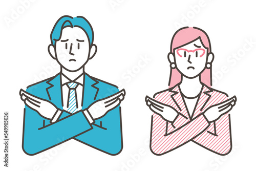 Male and female business person making a gesture of ng, ban, no [Vector illustration].