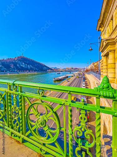 The Pesti Also Rakpart embankment from the Liberty Bridge in Budapest, Hungary photo