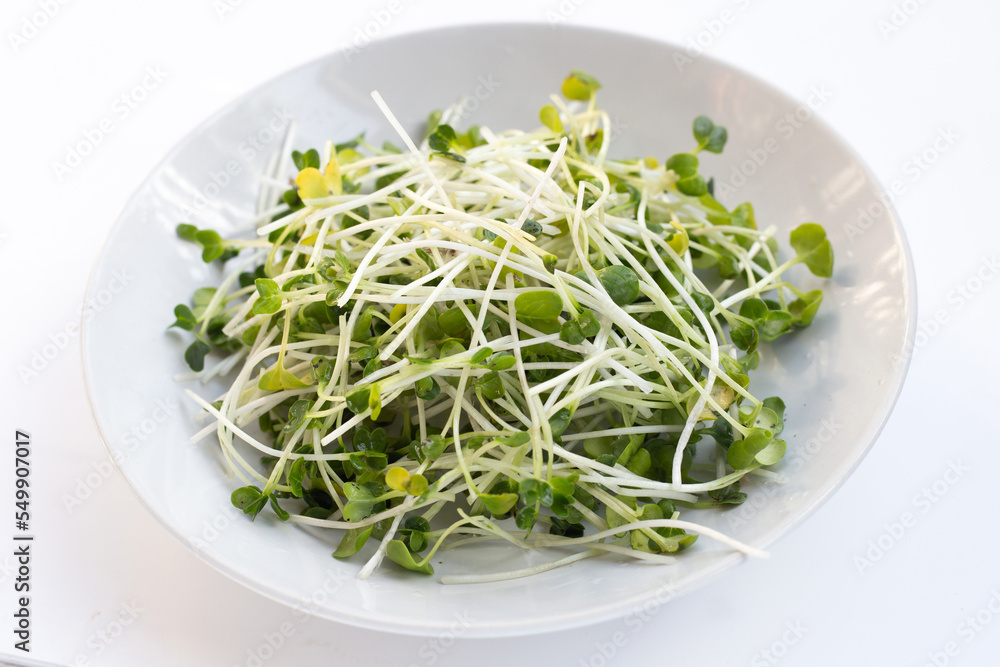 Kaiware (daikon radish sprouts) on white background. Kaiware (daikon radish sprouts) on white background.