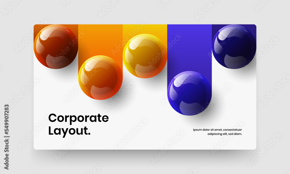 Clean realistic spheres book cover illustration. Bright corporate brochure design vector concept.