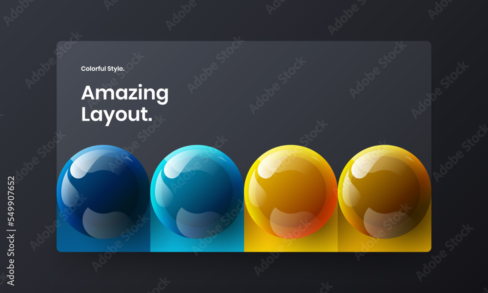 Simple cover design vector concept. Multicolored 3D spheres corporate brochure template.