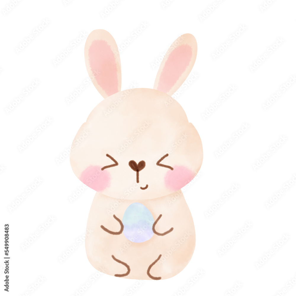 Cute cartoon easter bunny with egg isolated on white Cute cartoon easter bunny with egg isolated on white