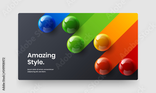 Geometric cover design vector layout. Modern 3D balls presentation illustration.