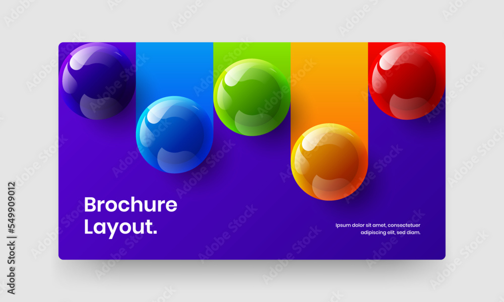 Amazing realistic spheres company cover layout. Fresh website screen vector design concept.