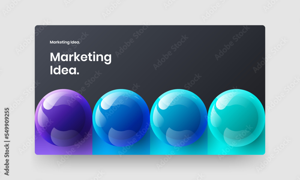 Fresh realistic spheres site screen layout. Minimalistic flyer vector design concept.