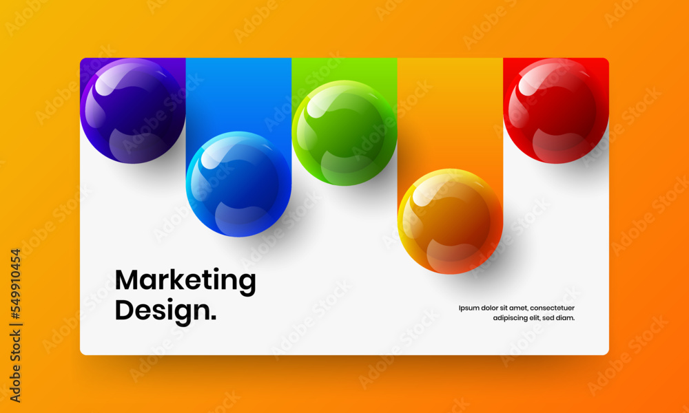 Minimalistic 3D balls presentation concept. Premium horizontal cover vector design layout.