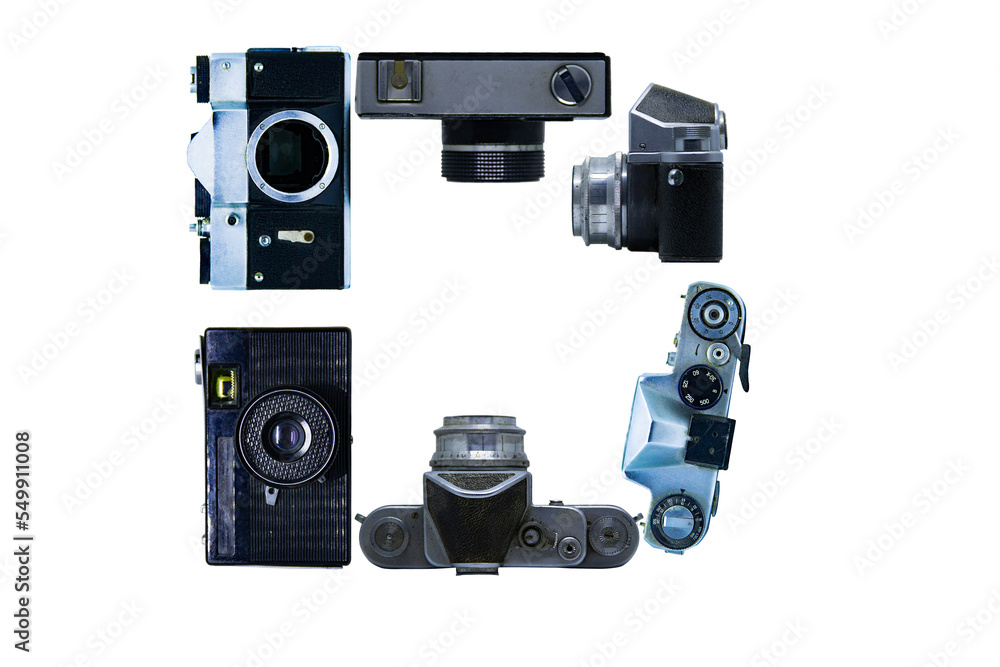 The letter D, made of cameras