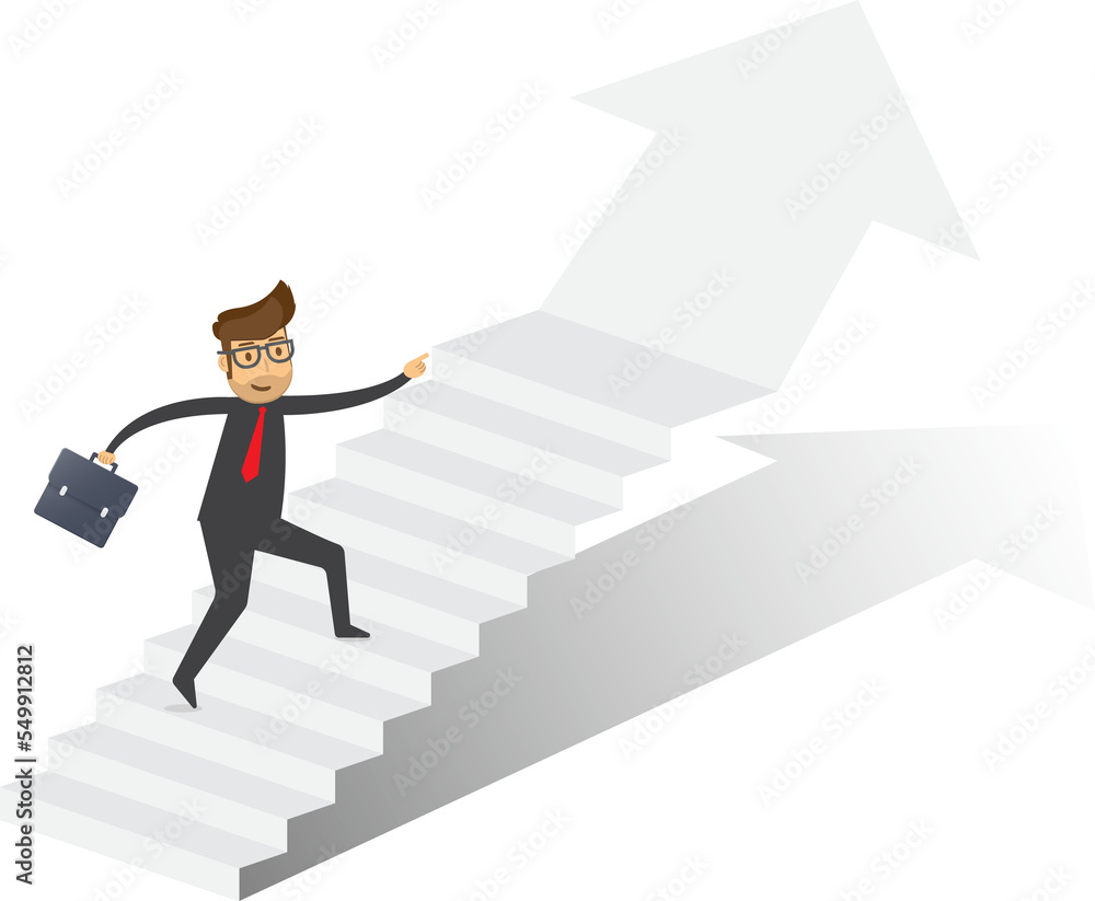 Obraz premium Businessman running up stairway to the top