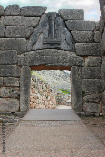 Lion's gate of the citadel of Mycenae, Peloponnese Greece photo