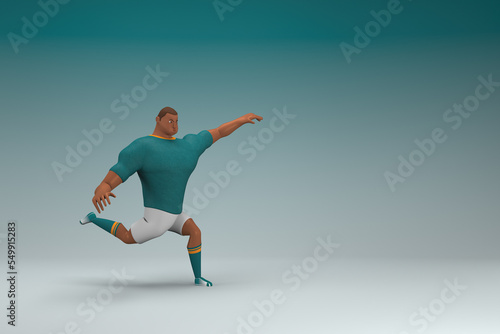 An athlete wearing a green shirt and white pants. He is doing exercise. 3d rendering of cartoon character in acting.