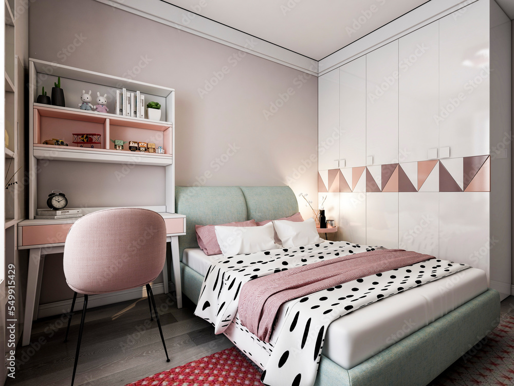 Fototapeta premium 3D rendering, modern design style bedroom