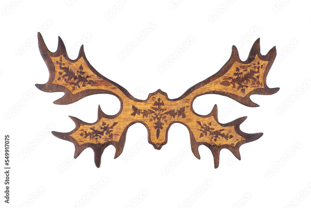 decorative wooden deer antlers isolated on white background decorative wooden deer antlers isolated on white background