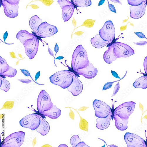 watercolor magical purple butterflies seamless pattern