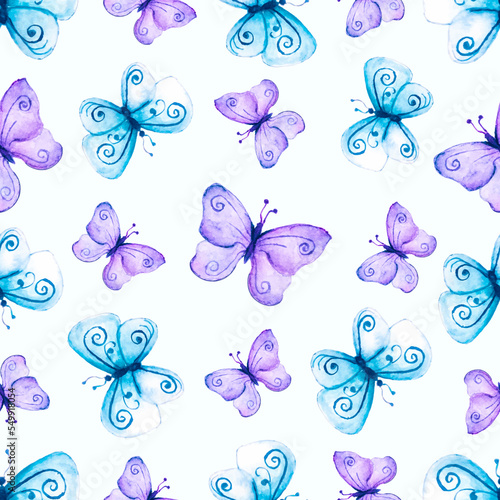 watercolor magical purple butterflies seamless pattern © Ama